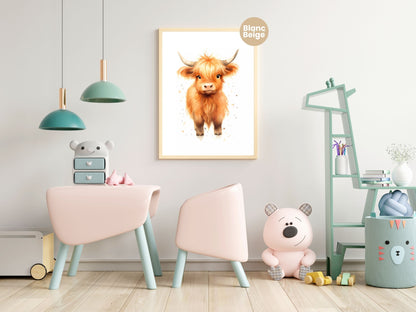 Baby Highland Cow Watercolor: Farm Animal Art Collection