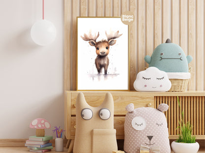 Baby Moose Watercolor: Woodland Animal Art Collection
