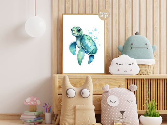 Baby Turtle Watercolor: Marine Animal Art Collection