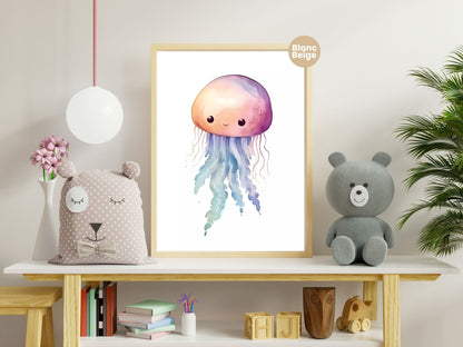 Baby Jellyfish Watercolor: Marine Animal Art Collection