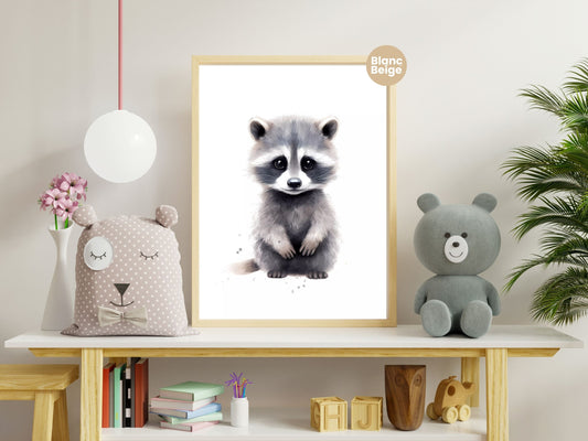 Baby Raccoon Watercolor: Rainforest Animal Art Collection