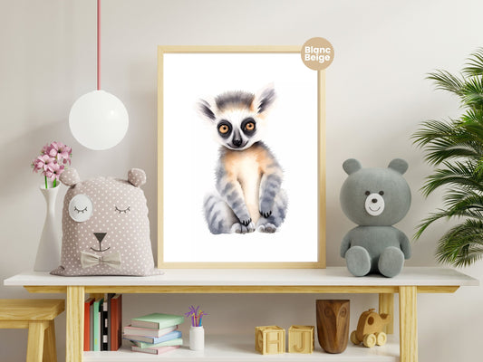 Baby Lemur Watercolor: Rainforest Animal Art Collection