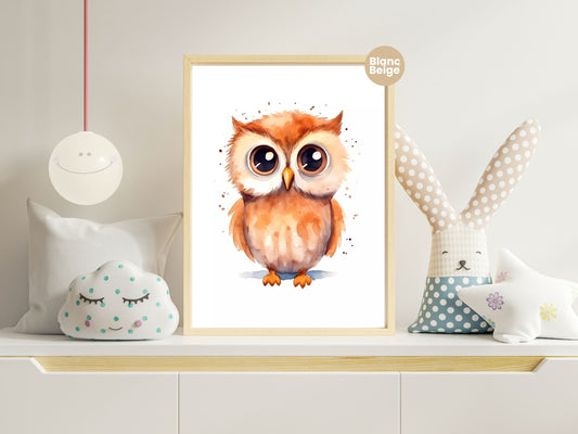 Baby Owl Watercolor: Woodland Animal Art Collection