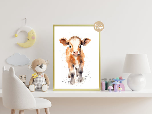 Baby Cow Watercolor: Farm Animal Art Collection