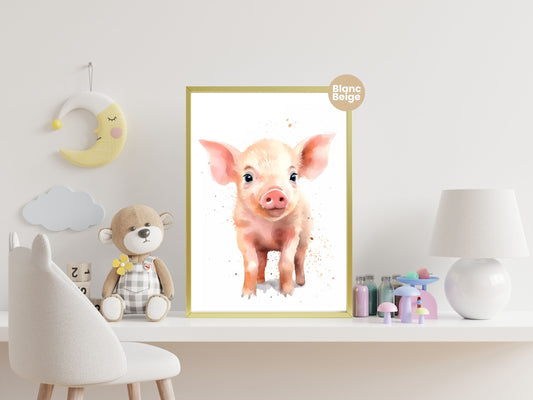 Baby Pig Watercolor: Farm Animal Art Collection