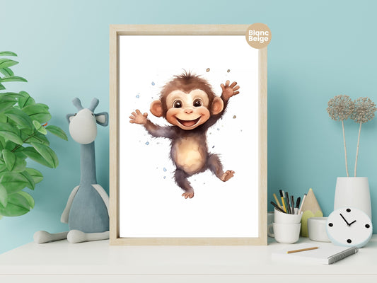 Baby Monkey Happy Watercolor: Rainforest Animal Art Collection