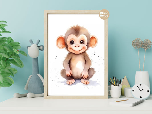 Baby Monkey Watercolor: Rainforest Animal Art Collection