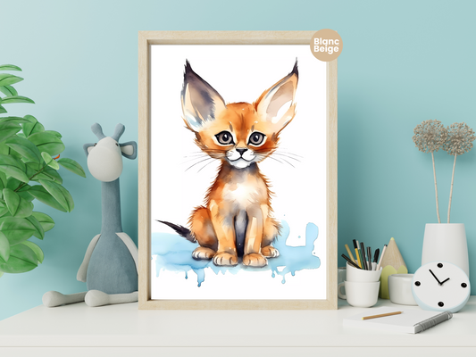 Baby Lynx Watercolor: Rainforest Animal Art Collection